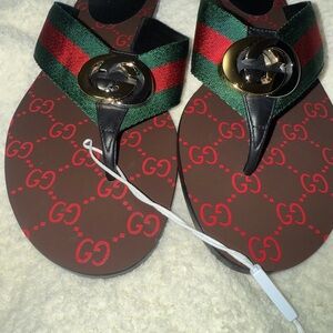 Gucci Black and Red Slide Sandals